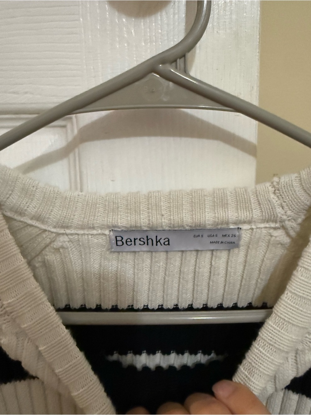 Bershka Black & Cream Striped Cropped Ribbed Long Sleeve Top - Picture 2 of 2